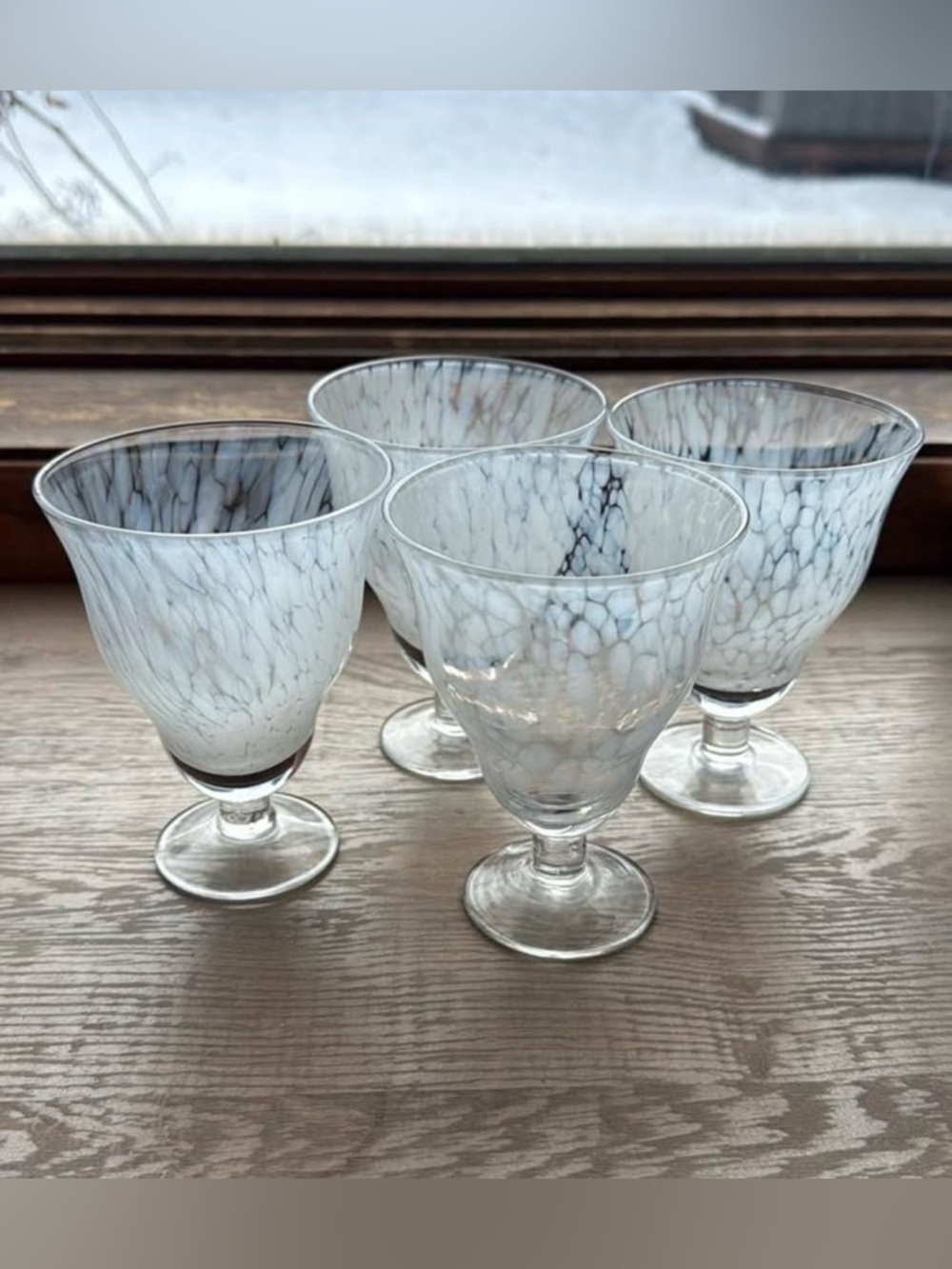 Anthropologie White and Gray Speckled Stemmed Glasses - Set of 4
